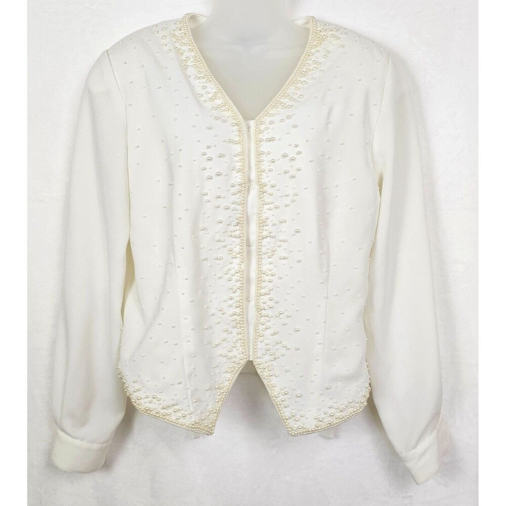 Vintage New York City Blouse Co. Women Ivory Pearl Embellished Blouse Size 14